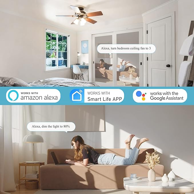 Universal Hunter Ceiling Fan Remote Control Kit, Smart Wi-Fi Control Kit for Hunter Harbor Breeze Hampton Bay, Compatible with Alexa, Google Assistant and Smart Life App, 3-Speed, Light Dimmer