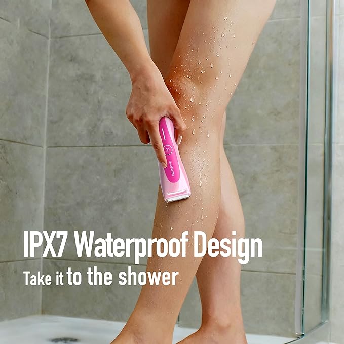 BAREWIZE Bikini Trimmer for Women, Electric Shaver for Women | LED Light, IPX7 Waterproof, USB-C Rechargeable, Ceramic Blade | Electric Razors for Women, Pubic Hair Trimmer Women (Petal Bonbon)