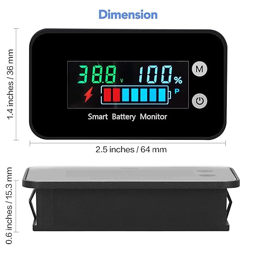 IPX7 Waterproof Battery Monitor12v 24v 36v 48v 60v 72v,Car Motorcycle Golf cart Battery Meter Digital Capacity Remaining Capacity Percentage Tester with Buzzer Alarm and Temperature
