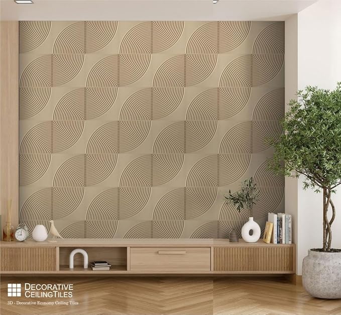 From Plain To Beautiful In Hours 9002 Arc Swell PVC 12 in x 12 in Peel and Stick Wall Panels (Covers / 10 sq.ft), Dairy Cream, 10 Piece