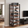 Dernoing 7 Tier Audio Rack Tower, CD Record Player Stereo Receiver AV Equipment Cabinet Display Rack, Weight Capacity 661 lbs, with Adjustable Wooden Shelves for Home (7 Tier Teakwood)