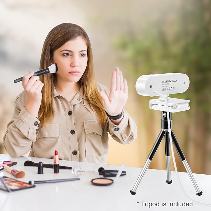 MOERTEK 2K Webcam for PC, Webcam with Microphone and Tripod, Auto Light Correction, USB Camera Plug and Play, 90° Wide FOV, Privacy Cover, Works with Skype, Zoom, Meet, Teams, PC, Laptop, Mac, Tablet