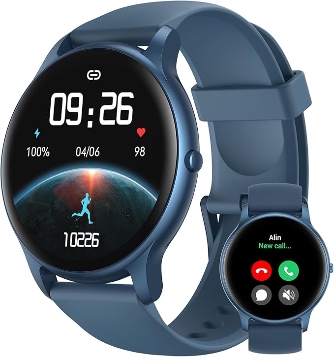 Parsonver Smart Watch for Women Men (Answer/Make Calls) Compatible with iPhone/Android Phones, Fitness Tracker with 100+ Sports Modes IP68 Waterproof, Heart Rate/Blood Oxygen/Sleep/Steps Monitor, Blue