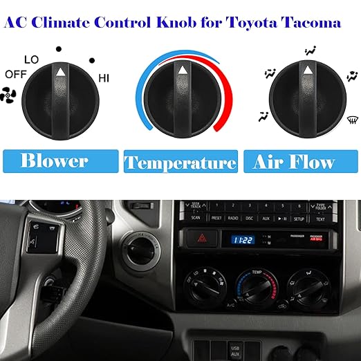 Tacoma HVAC Heater Control Knob Compatible with 2005-2011 Toyota Tacoma Dials Blower Temperature Air Flow Control Switch Knob 65551820A 758695