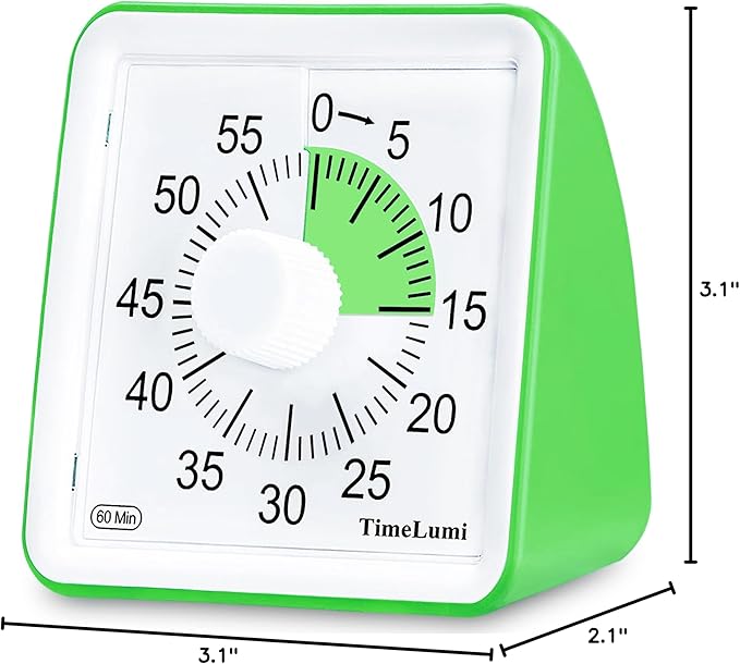TimeLumi 60-Minute Visual Timer for Kids, Time Management Tool Study Classroom Timer, Home Edition Silent Countdown Timer for Toddler, Teachers and Adults (Green)