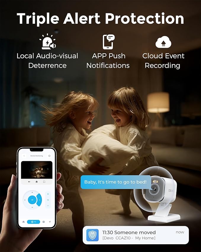 Devo CCAZ10 Security Camera 2K | Indoor|Pet Camera & Baby Monitor | 2-Way Audio, Color Night Vision, Live Stream, Motion Alerts & Notifications White,1 Cam