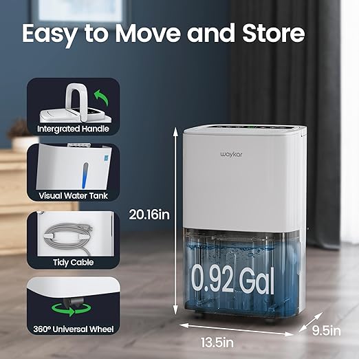 Waykar Max 80 Pint/D(Standard 62Pint/D) Energy Star Home Dehumidifier for Spaces up to 5,000 Sq. Ft in Basement Home and Large Rooms with Drain Hose, Handle, Auto Defrost and Self-Drying