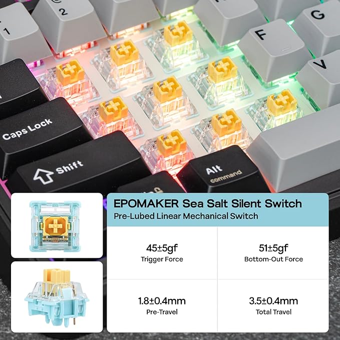 EPOMAKER TH99 PRO 96% Mechanical Keyboard with Screen & Knob, 10000mAh, 2.4Ghz/BT, Hot Swap, Custom Driver, RGB Backlight, PBT Keycap, Wireless Gaming Keyboard for PC/Mac (Black, Sea Salt Silent)