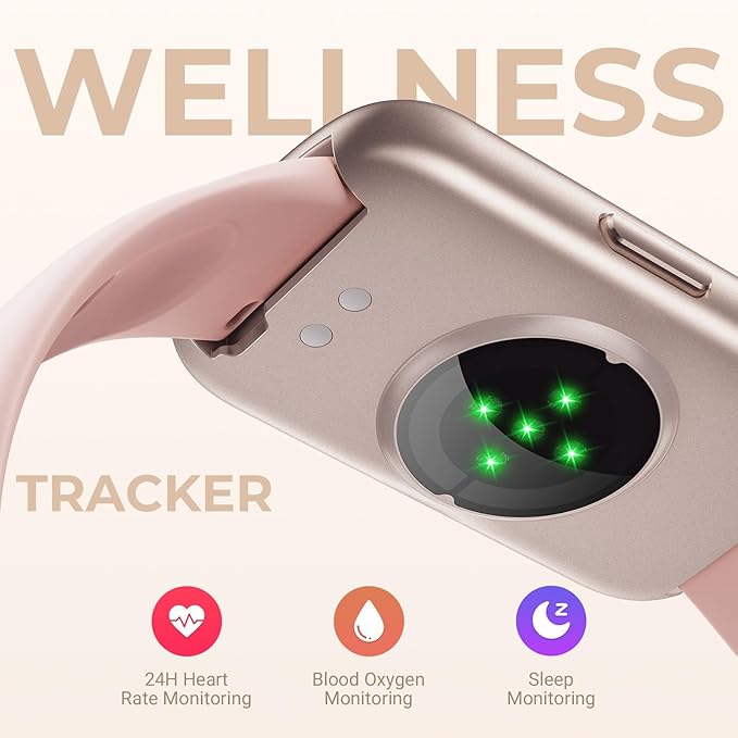 TIFOZEN Health Fitness Tracker Smart Watch with 24/7 Heart Rate, Blood Oxygen, Sleep Tracker, Pedometer, 3 Colorful Bands & 3ATM Waterproof Activity Tracker with Step Calorie Counter, Bubble Pink