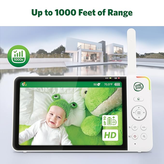 LeapFrog Color Night Vision Video Baby Monitor with 7" HD 1080P, 360° Pan & Tilt, 8X Zoom, Night Light, Humidity & Temperature Sensor, Up to 1000ft Long Range, Secure Transmission: LF920HD