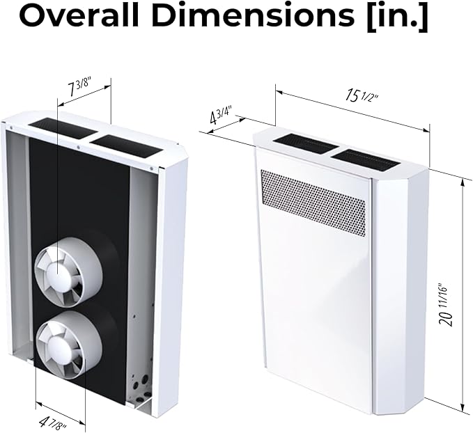 VENTS-US Micra 60 Kit – Ductless Wall Mount HRV Ventilation Fan with Included Mounting Kit Circulates Fresh Air In, Stale Air Out Reducing Heating Costs