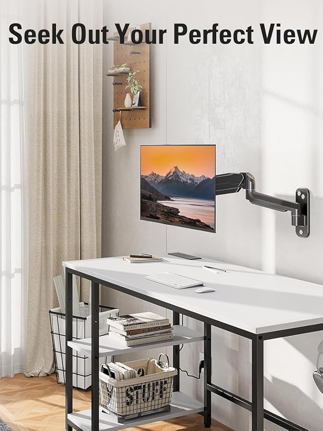 DreamAxis Single Monitor Wall Mount for 13-32" Computer Screens, Gas Spring Monitor Arm Holds Up to 19.8 lbs, Full Motion Height Adjustable Wall Bracket, 75x75/100x100mm VESA Mount, XD7001