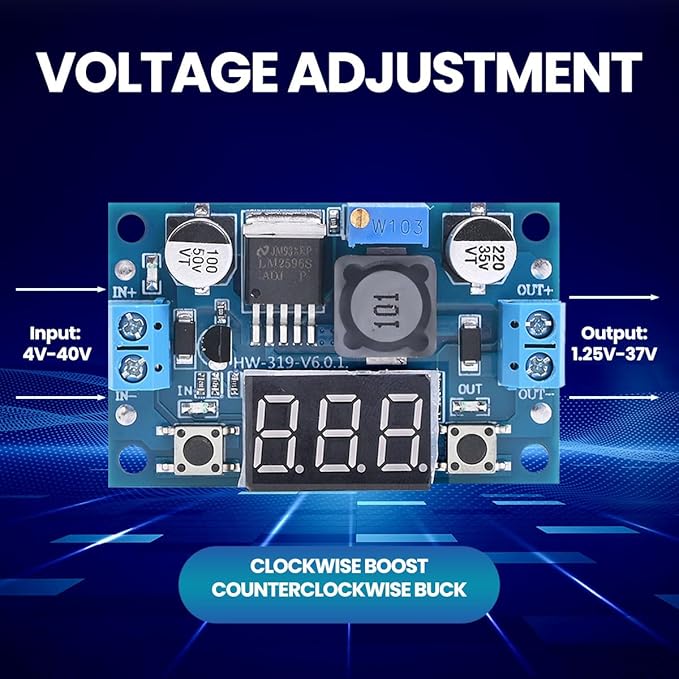Seloky LM2596 Adjustable DC-DC Step-Down Buck Converter Module with LED Voltmeter Display, Voltage Regulator 4.0-40V Input to 1.25-37V Output Power Supply Module (Pack of 10)
