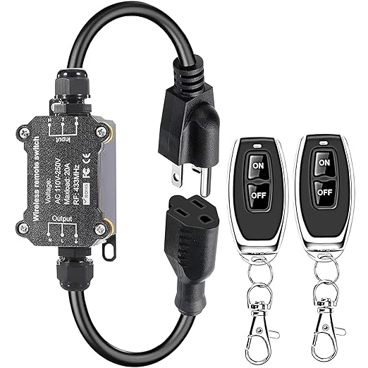 AC110V Remote Control Power Switch,Waterproof Wireless Light Switch,165 Feet Long,AC110V/120V/250V/20A RF Module Relay,Outdoor Weatherproof Smart Socket,Electrical Equipment