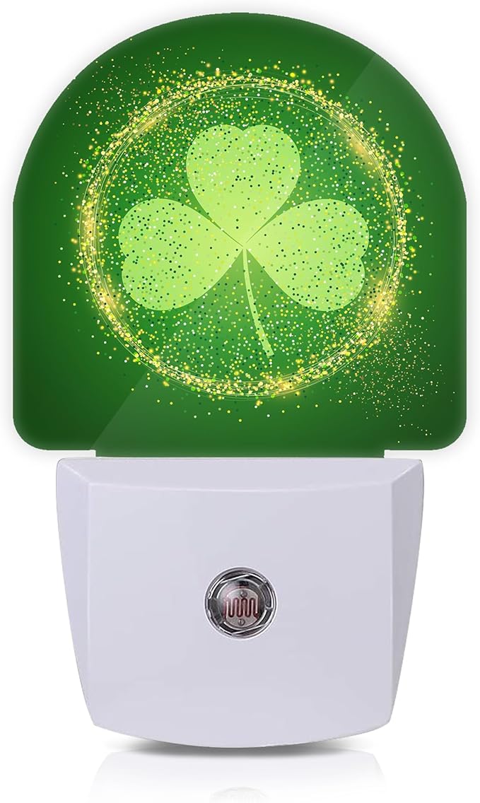 Axxitude St Patrick's Day Shamrock Night Lights Plug into Wall for Girls Boys Room,Night Light LED Lamp Dusk to Dawn Sensor Round Lamp for Bedroom Bathroom Hallway Home Wall Decor Nightlight