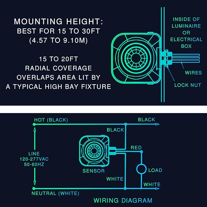 EverElectrix 50 Pack Ceiling Occupancy Motion Sensor, Passive Infrared Technology, High Bay Fixture Mount 360 Degree, Hard-Wired, 120-277 VAC, Commercial/Industrial Grade