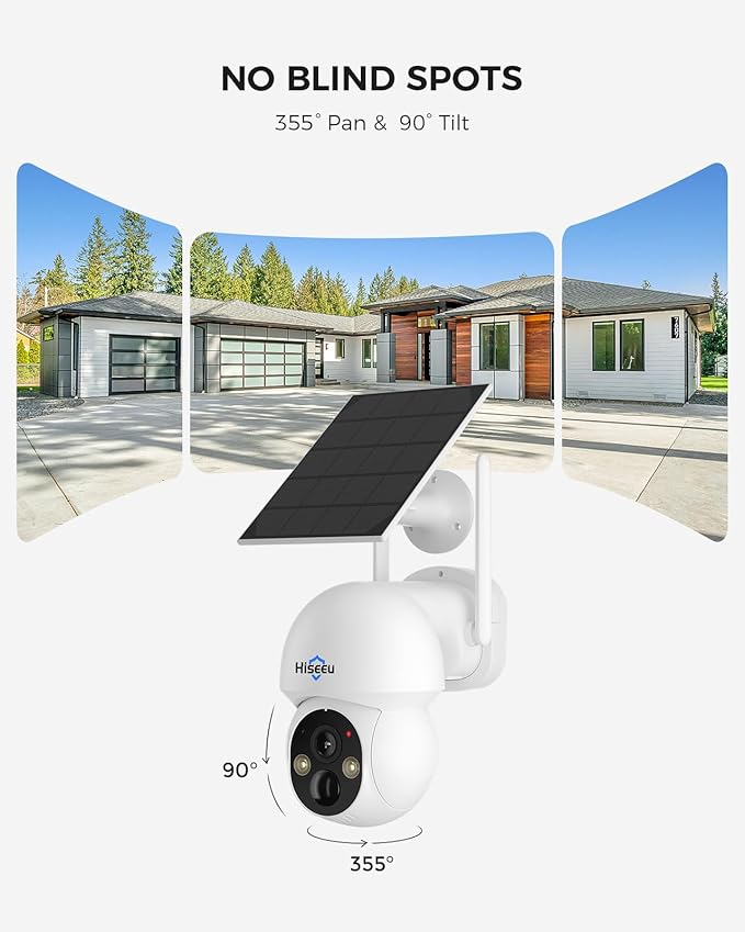 Hiseeu Solar Camera Wireless Outdoor, Home Security Camera System, 2.4G & 5G WiFi, Solar-Powered 4MP 8 Cam-Kit, Color Night Vision, 360° View, Pan & Tilt, 1TB HDD Local Recording, No Montly Fees