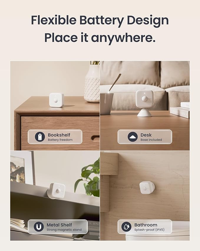 SwitchBot Smart mmWave Radar Motion Sensor, Bluetooth Presence Sensor with Dynamic Detection & Zone Positioning, Compatible with Alexa, HomeKit & Apple Home via SwitchBot Hub, 2-Year Battery Life