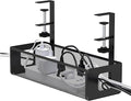 DELAMU Under Desk Cable Management Tray - Cable Management Tray No Drill with F-Clamp Design, Metal Mesh Cord Organizer, Sturdy Wire Organizers for Cords for Home Office Standing Desk, Black