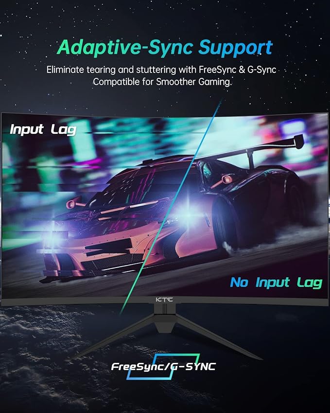 KTC 27 inch Gaming Monitor, 1440P Curved Monitor, 180Hz, 144Hz, 2K, 1500R, 1ms, FreeSync/G-Sync Compatible, DisplayPort/HDMI/USB, Ultrawide PC Vesa/Wall Mount Computer Monitor, H27S17