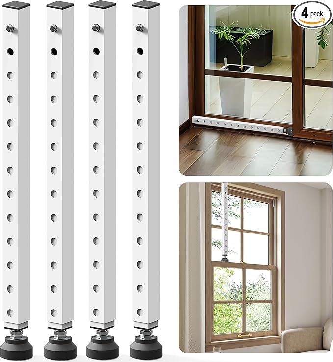 Gadgetzan Window Security Bar,17-33 inch Adjustable Sliding Door Security Bar Lock with Rubber Tips,Sliding Window Lock Bar for/Patio Glass Door/Home Apartment/Anti-Theft/Child Safety(White - 4 Pack)