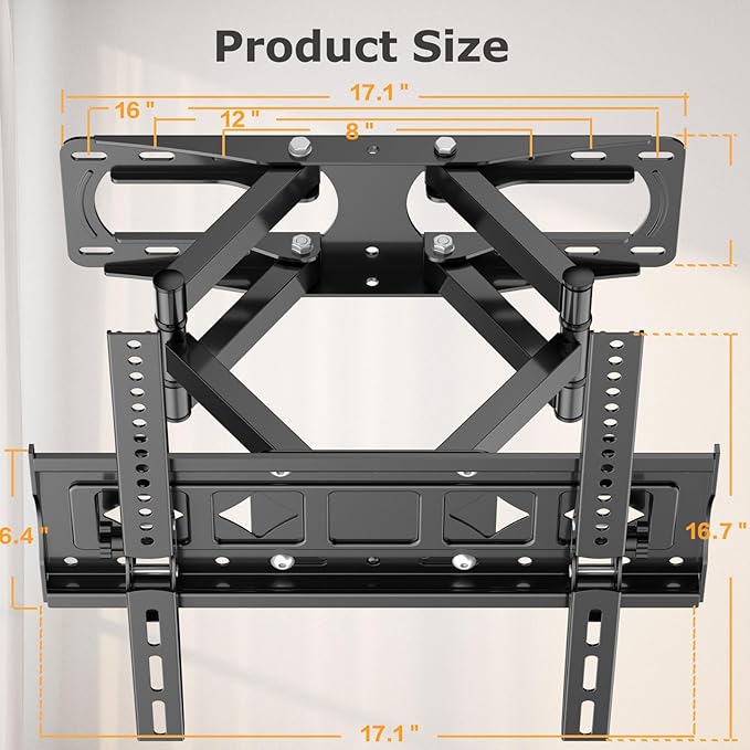 WNJQBY Full Motion TV Wall Mount for Most 26-65 Inch Flat/Curved 4K LED LCD TVs, Rotate Articulating Arms Swivel and Tilt Wall Mount TV Bracket Max VESA 400X400 mm,Fits 12″/16″ Wood Studs