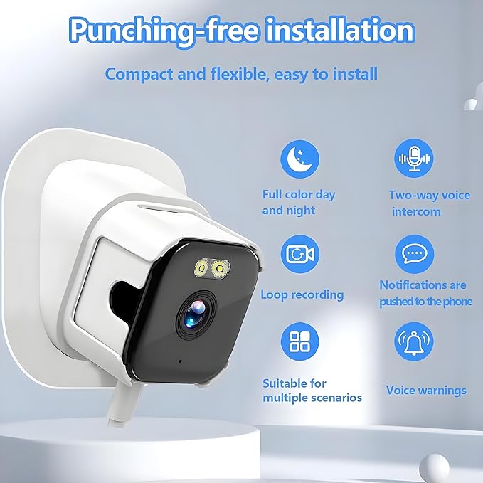 HURRISE 2K Window Camera, WiFi Indoor Cameras for Home Security with Al Color Night Vision, Person & Motion Detection,24/7 Recording