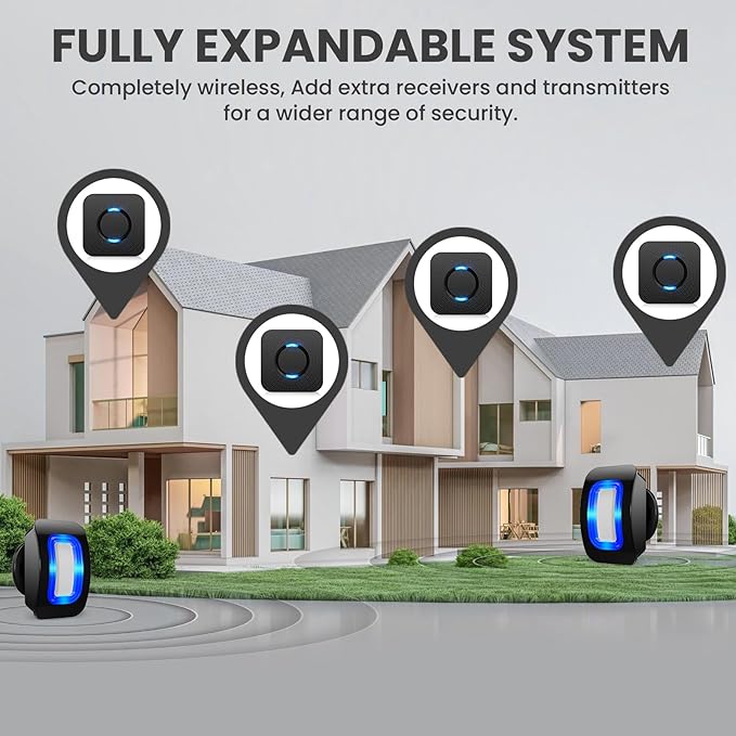 Wireless Motion Sensor LED Light - Motion Detector Alarm Chimes Door Sensor with 500 FT Range Security Alert Monitor System for Home, Business, Store, Office, School