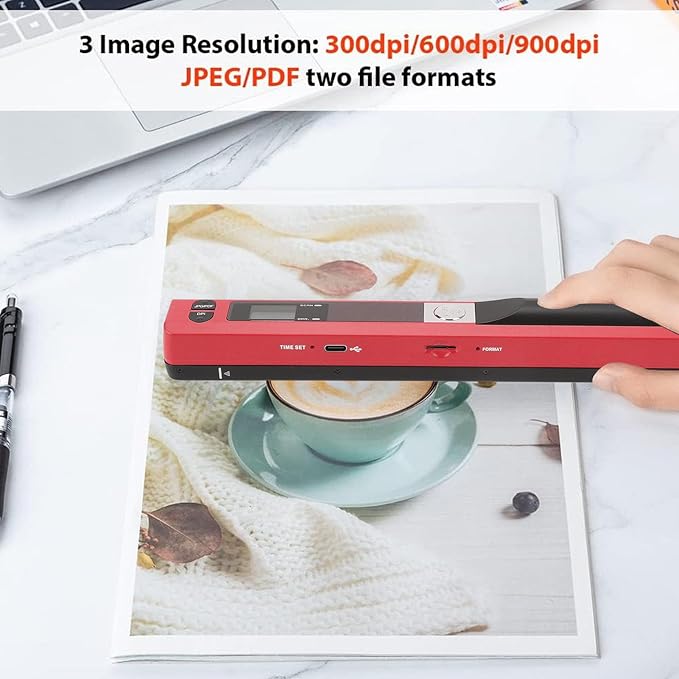 Ymiko A4 Document Scanner Portable High Resolution 900 DPI Multifunctional Handheld Image Scanner for Home Office Banking Library (Red)
