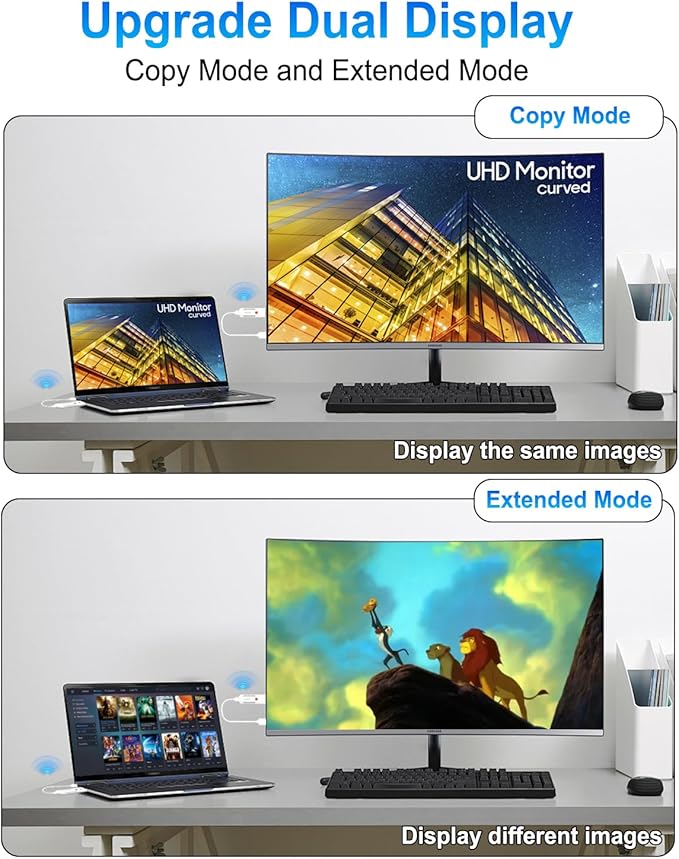 2026 Upgraded Wireless HDMI Transmitter and Receiver 328FT/100M, 4K Decode 1080P@60Hz Ultra HD, Plug & Play 5G+2.4G HDMI Extender Display Dongle Adapter for Video/Audio to Monitor from Laptop/TV Box