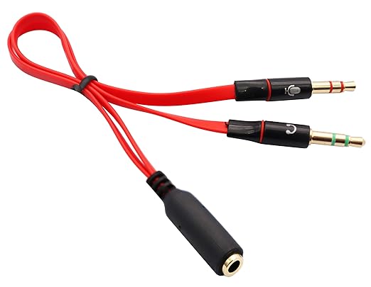 zdyCGTime 3.5mm AUX Headphone Y Splitter Cable 4-Pole 3.5mm AUX Female to 3-Pole 2x3.5mm Male Headset Mic & Stereo Audio Cable for PC Computer and Old Version Laptop Y Audio Flat Cable (20CM) (Red)