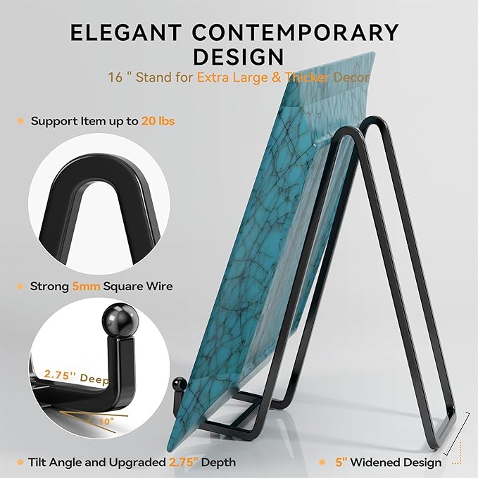 IPAME 16 Inch Heavy Duty Plate Stand (2 Pack) - Metal Display Easel for Large Plates, Picture Frames, Signs, Posters, Decorative Platters