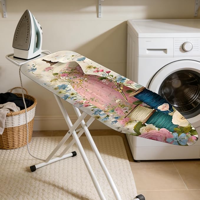 Nuxovilar Ironing Board Cover Needle Cotton 15x54 Inches | Ironing Board Cover and Pad Floral Gown Sewing Design for Sewing Room, Bedroom, Laundry Space