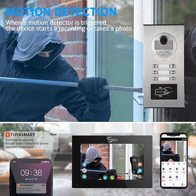 Wired Apartment Video Intercom System,1080P HD Video Doorbell, Compatible with 6 Units 7-inch Touchscreen,Supports Motion Detection,Two-Way Audio, Tuya Smart Home