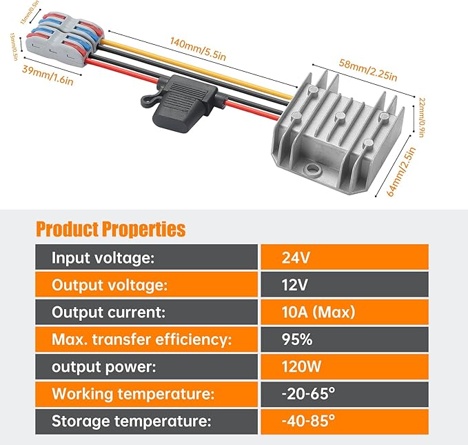 BEYIMEI 10A 120W DC-DC Converter 24V Step Down to 12V Converter Voltage Regulator Power Supply Module Buck Transformer for Truck,RV,Automotive Solar Panel (Input 15V-35V)