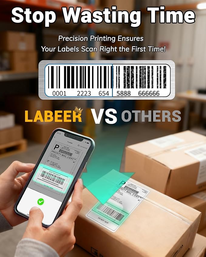 Labeer Bluetooth Thermal Shipping Label Printer, 4x6 Wireless Shipping Label Printer with Holder for Small Business, Compatible with iPhone, Android, Windows, Mac, Chromebook, USPS, Ebay, Shopify
