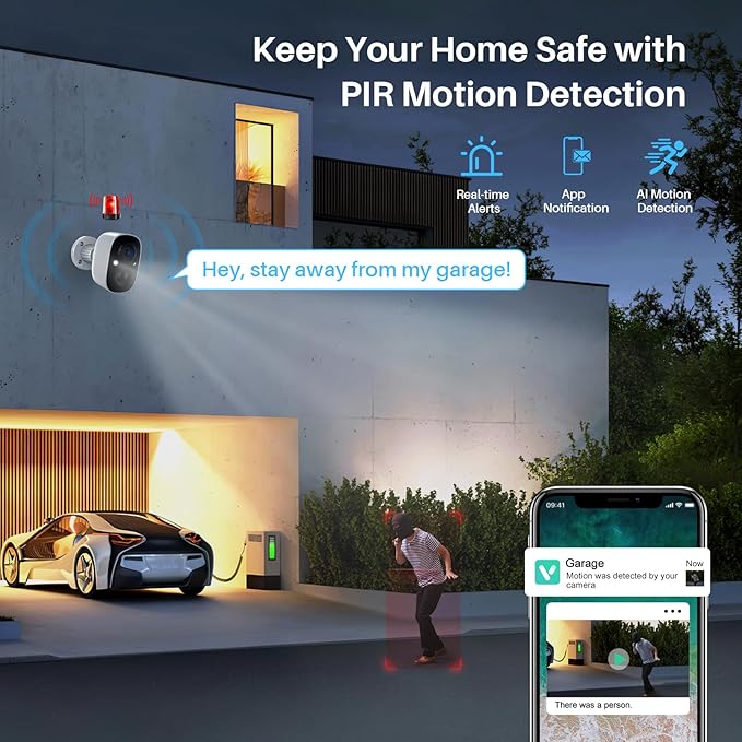 Security Cameras Wireless Outdoor, 2K Battery Powered WiFi Wireless Security Camera Outdoor, AI Motion Detection, Color Night Vision IP66 Weatherproof 2-Way Talk Siren Alarm SD/Cloud Storage, 2 Pack