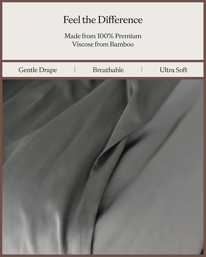 Cozy Earth Luxury Bed Sheet Set - 100% Viscose from Bamboo Fabric, Ultra-Soft & Breathable, Fits Regular & Deep Pocket Mattresses up to 20" - 4 Pieces Split King Sheet Set Dove Grey