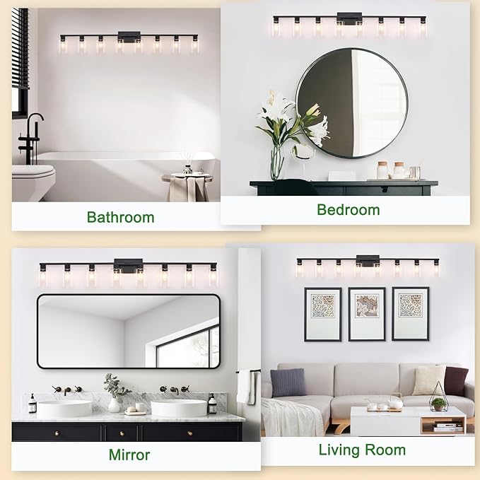 SOPEAS 8-Light Black Vanity Light Fixtures,Vanity Lights Clear Glass ShadeRust and Moisture Resistant Easy to Install Vanity Lights for Bathroom Light Over Mirror