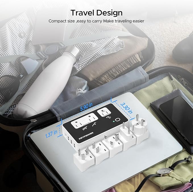 KEY POWER 2000W Voltage Converter US to Europe, 220V to 110V Converter for European Travel for Hair Dryer Straightener Curling Iron,International Universal Power Adapter with Type C, E/F, G, I, A.