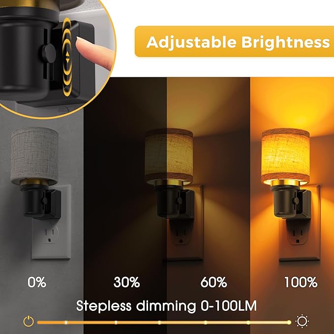 L LOHAS LED Night Lights Plug into Wall, Linen Fabric Cylinder Decor Night Light, Dusk to Dawn Sensor Vintage Nightlight, Amber Warm 0-100LM Dimmable, for Bedroom Living Room Hallway