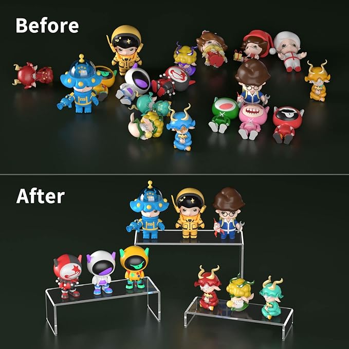 HIIMIEI Acrylic Display Riser, 3 Step 9" Large Acrylic Risers, Clear Rectangular Display Shelf for Cupcake Stand, Tiered Display Stand for gemstone, curio, Anime figurines, Collectibles