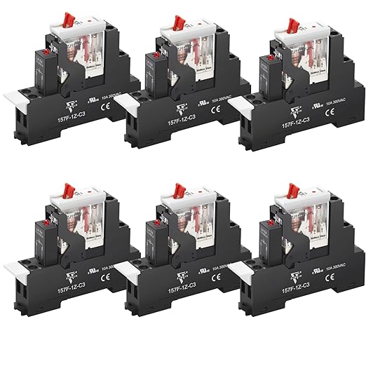 6Pcs 12 Amp Power Relay Switch Electromagnetic with Test Button 110V 120V AC SPDT 1NO 1NC Socket Base with LED Light UL Certification