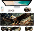 Ergonomic Keyboard Wrist Rest & Mouse Pad Wrist Rest Set,Large Gaming Desk Mat 31.5"x 11.8" with Non-Slip Base,Memory Foam,Easy Typing Pain Relief for Home & Office,Patriotic American Flag Bald Eagle