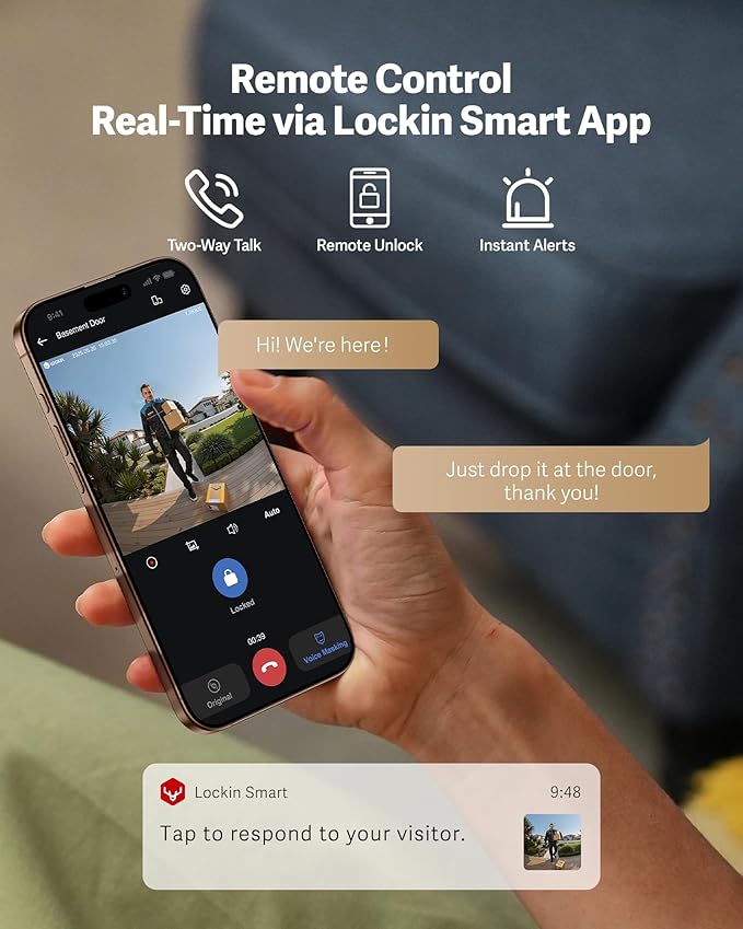 Lockin Veno Plus Smart Lock with Dual Swappable Batteries, 6-Month Power, 2K 180° Camera & Video Doorbell, Palm Vein/Fingerprint Entry, Built-in WiFi, App Control, No Subscription
