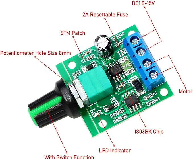 Gebildet 6pcs PWM Low Voltage Motor Speed Controller DC 1.8V/3V/5V/6V/12V 2A 1803BK 1803B Adjustable Driver Switch with Speed Control Knob