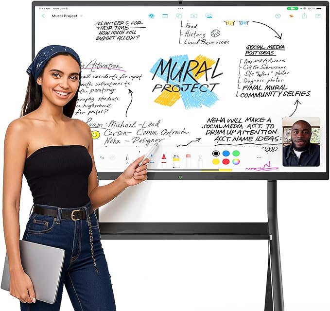 QIXZOCV 85" Smart Board, Interactive Whiteboard, 4K Electronic Board, UHD Touchscreen, Android 13, 8+128G, All in One Smartboard for Classroom Office Home (Wall Mount Included)