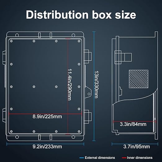 Namunanee Outdoor Electrical Junction Box, ABS Water Resistant Enclosure with Internal Mounting Panel & Hinged Cover (13" H* 9.2" L* 3.7" W)