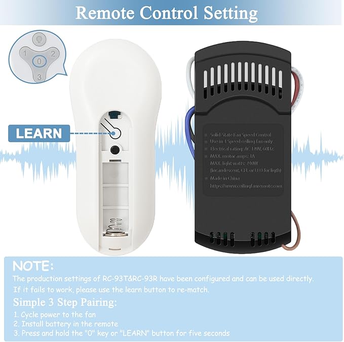 Ceiling Fan Remote Control Kit for Harbor Breeze KUJCE10311 KUJCE10712 TR214B 2AQZU-18018, Universal Remote for 3 Speeds Light Dimmer, Compatible with Harbor Breeze Hampton Bay Hunter and Other Brands