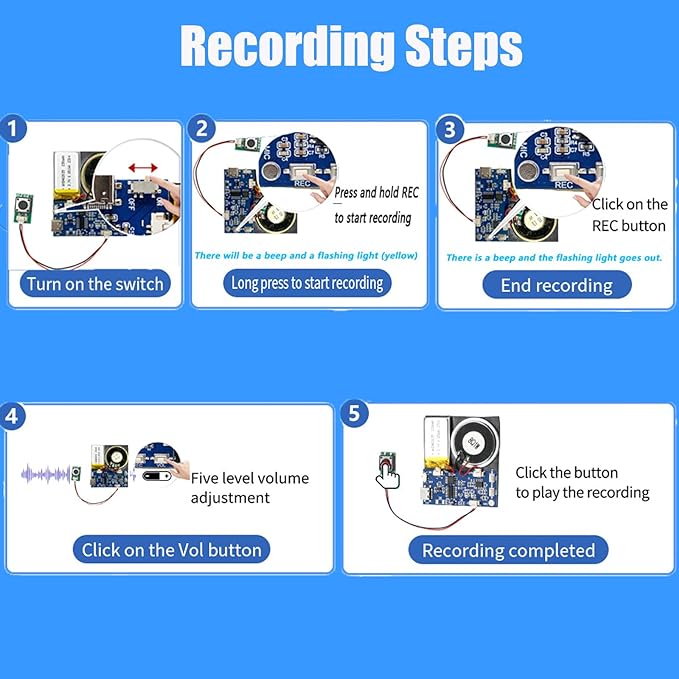 XLW Module - 16MB Push Button Activated Sound Module with Speaker, Type-C Cable, and Easy Recording Capability16 Minutes for Personalized Greetings, DIY Projects, and Holiday Crafts (Blue-1 PC)
